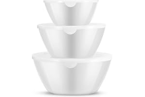 Wehome Mixing Bowls with Lids Set，Plastic Mixing Bowls for Kitchen Preparing，Serving and Storing，Set of 3-Includes 3 Bowls and 3 Lids，BPA-FREE Neat Nesting Bowls with Sealing Lids (White)