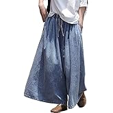 EXPOING Extra Wide Leg Denim Pants for Women Long Jeans Elastic Waist with Pockets Plus Size Loose Casual