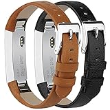 Tobfit Compatible with Fitbit Alta HR Bands/Fitbit Alta Leather Bands (2 Pack), Genuine Leather Replacement Bands Stainless Steel Buckle Compatible with Fitbit Alta HR Alta