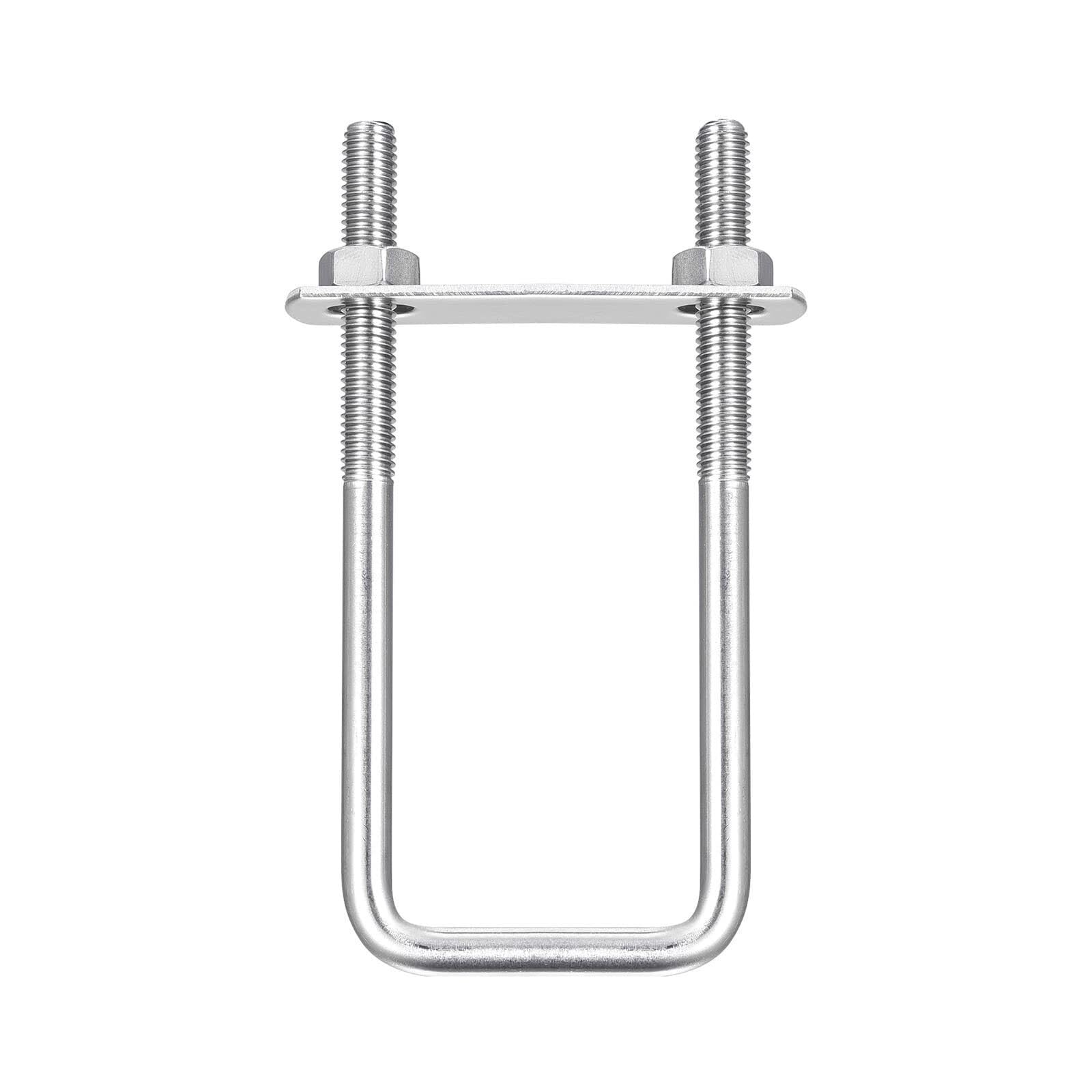 TOP-VIGOR 2 sets M8 Square U-Bolts, 40mm Inner Width 120mm Length 304 Stainless Steel Tie Down U-Bolts with Nut, Plate for Building Installations Mechanical Parts Connection Cehicles Ships