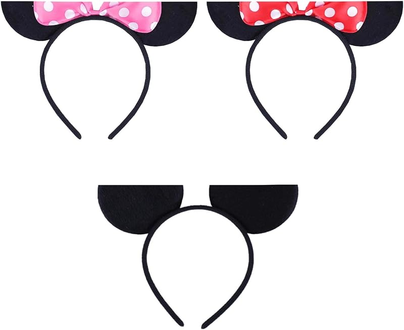 CORTNEY 3 Pcs Mickey Mouse Ears Headband Black Red Pink Birthday Party Costume