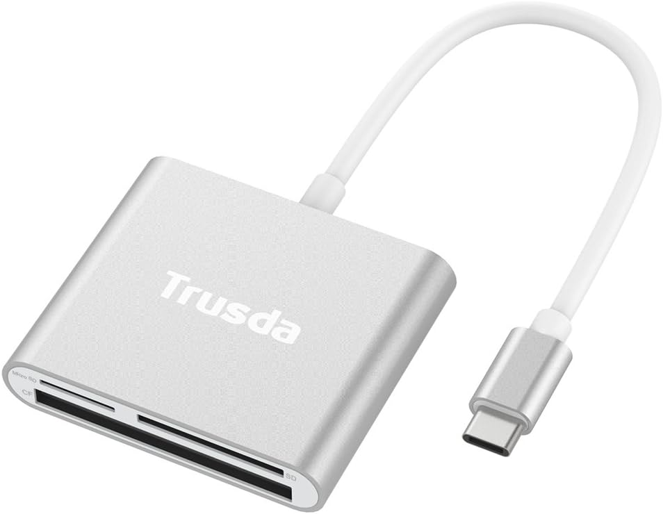 USB-C Card Reader Aluminum Super Hi-Speed Media Reader, USB 3.1 Multi-In-1 Memory Card Reader for SD,CF,MicroSD and more Memory Cards - Thunderbolt 3 Port Compatible