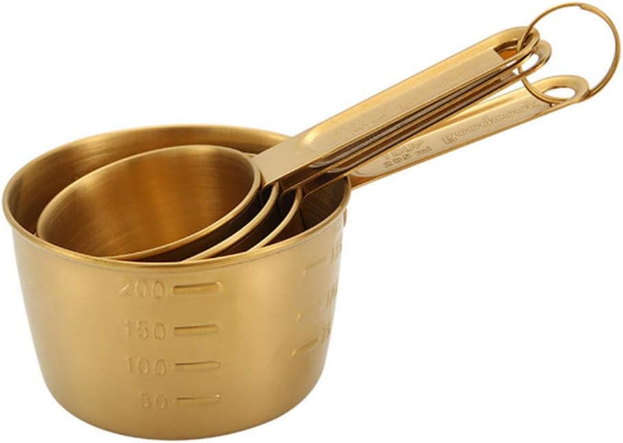 Stainless Steel Measuring Spoon Baking Measuring Cup 4 Piece Set Stainless Steel Measuring Spoon Measuring Cup with Scale Rose Gold Measuring Spoon Measuring Cup@Titanium Gold_Measuring Cup