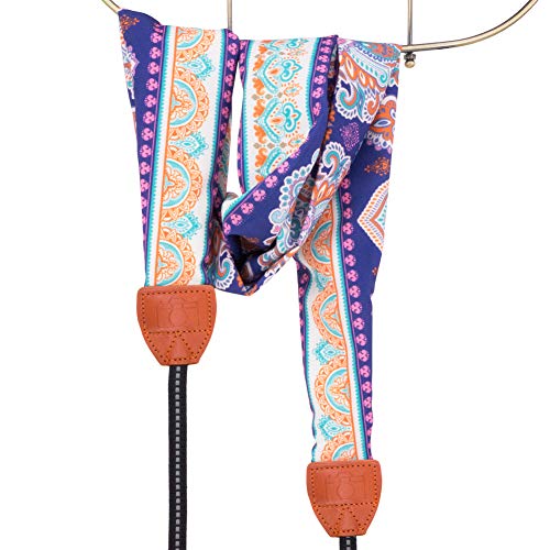 Wolven Soft Scarf Camera Neck Shoulder Strap Belt Compatible with All DSLR/SLR/Digital Camera (DC)/Instant Camera/Nikon/Canon/Sony/Olympus/Leica/Fujifilm Etc, Purple FloralPattern