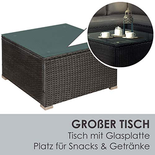 Juskys Polyrattan Gartenmöbel-Set Nassau wetterfest - Lounge mit Ecksofa, Tisch & Auflagen - Gartenlounge für 5 Personen - Sitzgruppe Schwarz-Grau – Bild 5