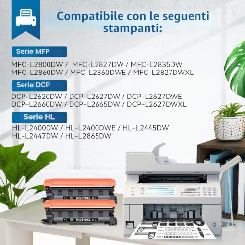 PINALL TN2510XL TN-2510XL Toner Compatible for Brother HL-L2400DW HL-L2400DWE DCP-L2620DW DCP-L2627DWE MFC-L2800DW MFC-L2827DW MFC-L2835DW MFC-L2860DWE Toner 2510 TN2510XL (with Chip, 2er-Pack)
