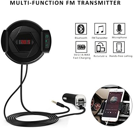 Bluetooth FM Transmitter Phone Holder Fast Car Charger USB HIFI In-Car Wireless Audio Receiver Stereo Radio Adapter Car Kit With AUX Input Microphone for iPhone Android MP3 Hands Free Calling