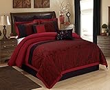 8 Piece WISTERIA Branches Jacquard Comforter Set Burgundy, Queen King Cal.King Size (King)