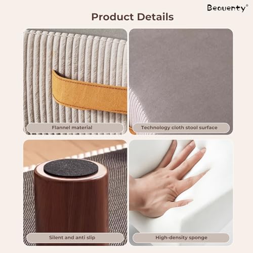 Beauenty Foot Stool, Sofa Stool with Handle, Soft Footrest Ottoman, Shoe-Changing Stools, Coffee Table Low Stools for Hallway, Living Room, Kitchen, Solid Wood Frame (Dark Gray)