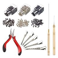 YEHAM Hair Extensions Tools Kit and 5pcs Silver Metal Alligator Hair Pins Plier Hook Pulling Needle 1500Pc Silicone Lined Micro Rings for Professional Hair Styling Tools Accessory