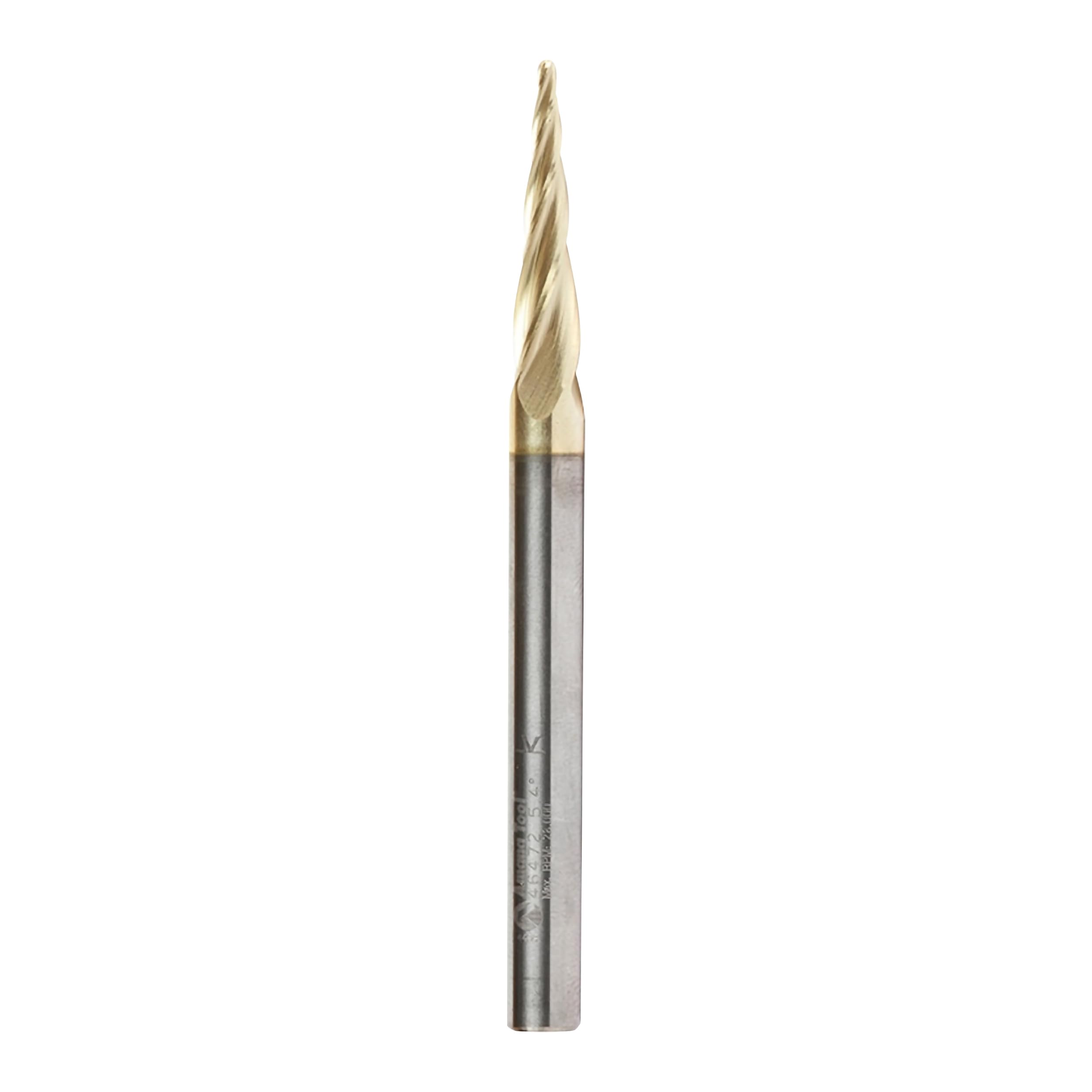 Amana Tool 46472 Metric CNC 2D and 3D Carving 5.4 Deg Tapered Angle Ball Nose x 1.5 D x 0.75 R x 25 CH x 6 SHK x 75mm Long x 4 Flute SC ZrN Coated Router Bit — image 1