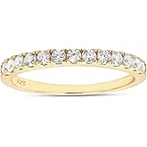 Half Eternity Wedding Band for Women Round Lab Created Moissanite or Lab Grown Diamond Stackable Engagement Ring in 14k Gold Plated 925 Sterling Silver Jewelry Gift for Her
