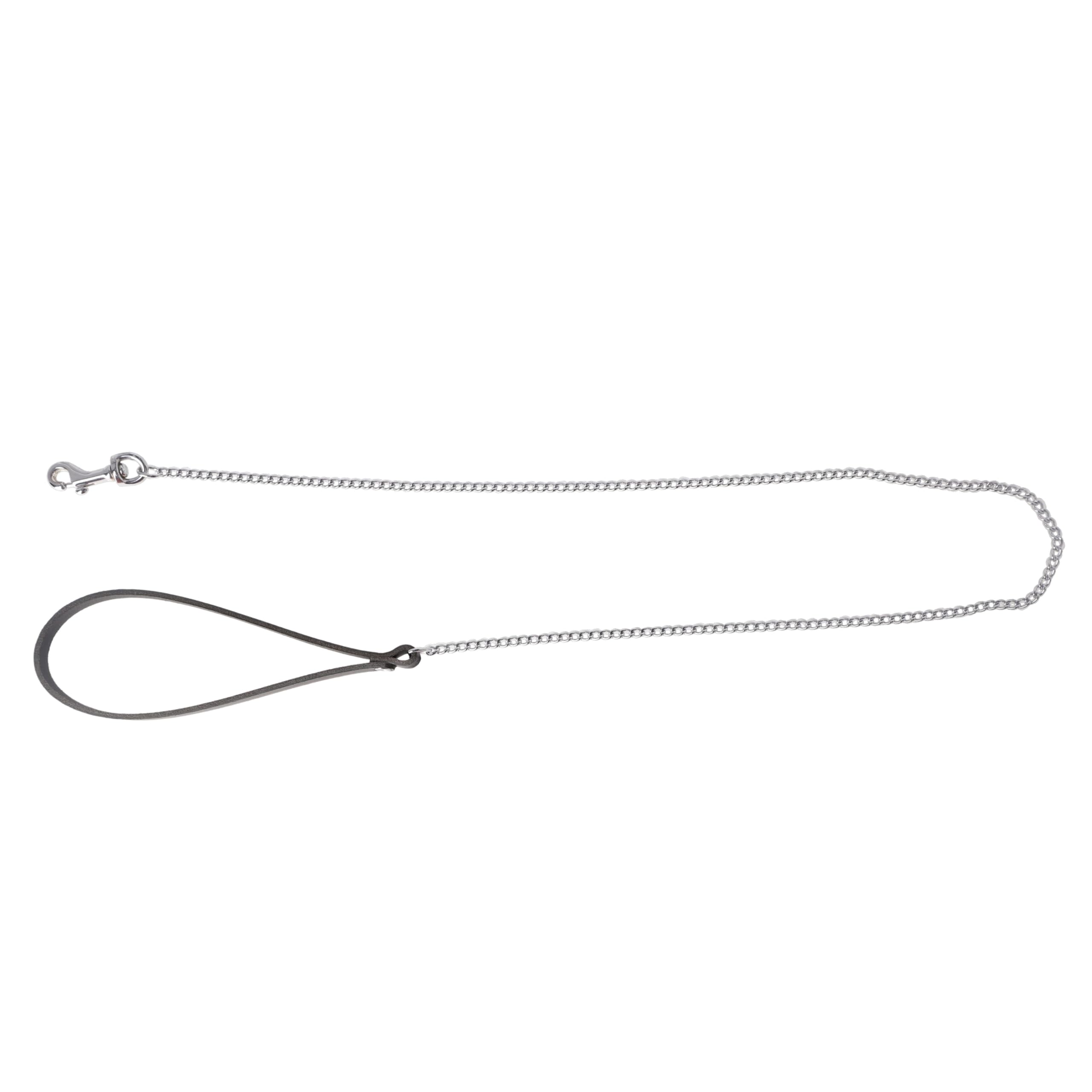 Dingo Chain Leash for Dog with Black Leather Handle, Hanmade Lead with Strong Chains Links 10810