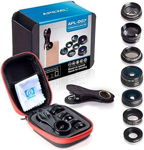 BPSMedia 7 in 1 HD Mobile Phone Camera Lens Kit - Fisheye Lens - .36X Super Wide Angle 15X Macro 2X Telephoto CPL Kaleidoscope Universal Clip Phone Lens for iPhone, Samsung &amp; Most Phone