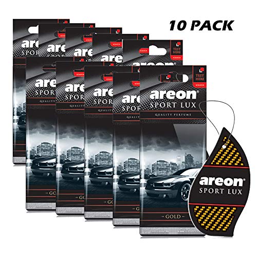 Areon Sport LUX Quality Perfume/Cologne Cardboard Car & Home Air Freshener (10, Gold)