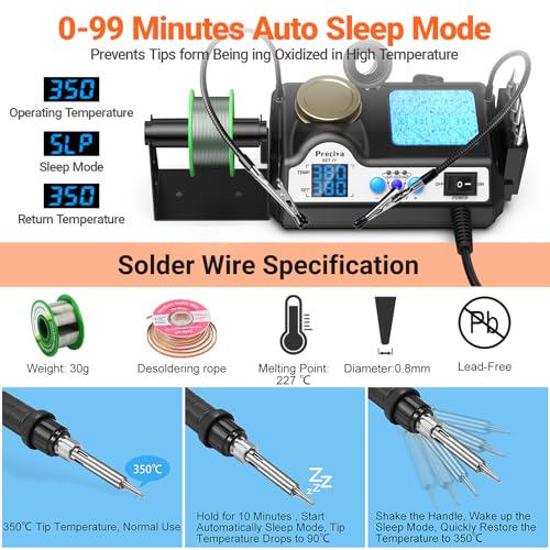 Preciva 927 IV Soldering Station Kit, 130W MAX Soldering Iron with 2 Helping Hands,Magnifying Glass,5 Extra Iron Tips,3 Preset Channels, Adjustable Temperature 194°F to 896°F