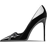 Qunvngutui Women's Pointed Butterfly Decoration Shallow Mouth 3.9in Stiletto Sequin Big Size Pumps Banquet Party Work Shoes