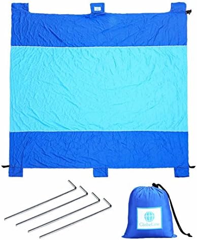 Sand Proof Beach Blanket 100% Parachute Nylon Oversized – 7’x9’ Feet, Quick Drying, Extra Large, Lightweight &amp; Compact, 6 Pockets for Securing, 1 Pocket For Storage, Fits Up To 5 Adults, Camping,Beach