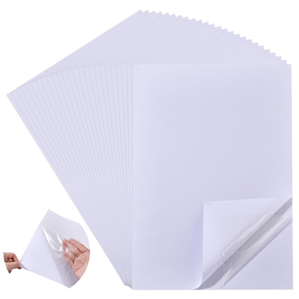 BENECREAT 18 Sheets A4 Double Sided Adhesive Sheets, White Self Adhesive Tape Sandwich Layer with Double Side Tape for Gift Wrapping Paper Craft Handmade Card