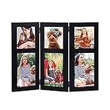 Adeco 6-Opening Black Wood Hinged Folding Table Desk Top Photo Frame Collages, 4 by 6