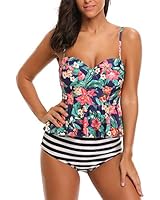 SESY Womens High Waisted Swimsuits Sexy Tankinis Reversible Bottom Floral Printing Swimwear