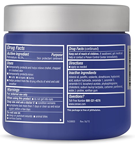 CERAVE HEALING OINTMENT | MOISTURIZING PETROLATUM SKIN PROTECTANT FOR DRY SKIN WITH HYALURONIC ACID AND CERAMIDES | LANOLIN FREE & FRAGRANCE FREE | 12 OUNCE
