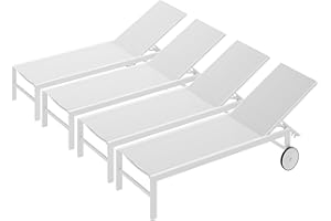 SUNLEI Patio Chaise Lounge Outdoor Set of 2, Pool Lounge Chairs for Outside w/5-Position Adjustable Backrest & All Weather, Tanning Recliner Chair for Pool Beach Deck (White, 4 Pieces)