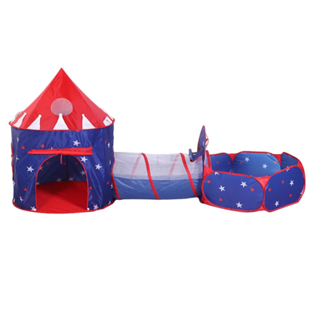 Floving 3 In 1 Kids Play Tent Crawl Tunnel and Ball Pit Child Playhouse Tent with Basketball Hoop, for Indoor and Outdoor Use with Carrying Case (Red Navy)