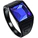 LWLH Men Vintage Square CZ Crystal Stone Titanium Steel Ring Band Gothic Biker Knight Sapphire Blue Black Szie 7