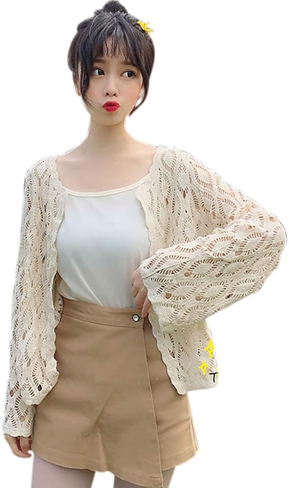 Amazon レースカーディガン レディース 薄手 長袖 大きいサイズ 羽織り レース ガウン アウター 日焼け 冷房対策 春夏 秋服 ベージュ カーディガン ボレロ 通販