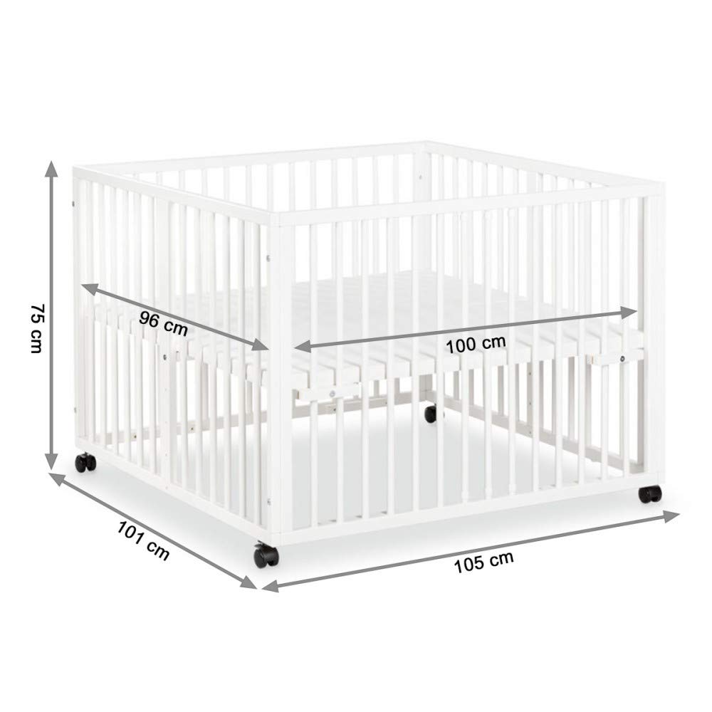 Ameublement Et Decoration Meubles Parcs Jonas Parc Bebe Reglable En Bois Blanc Avec Roulettes Integrees