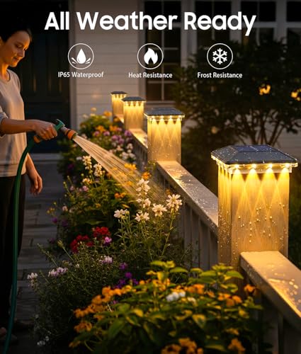 ENSLI 12 Pack 4x4 Solar Post Cap Lights Outdoor, 3 Modes 16 LED Fence Post Solar Lights, Focused Lens Deck Fence Post Lights Solar Powered Waterproof Fits 4x4 3.5x3.5 Vinyl Wooden Posts for Deck Porch