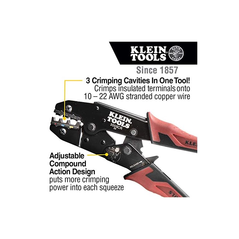 Klein Tools 3005CR Wire Crimper Tool, Ratcheting Insulated Terminal