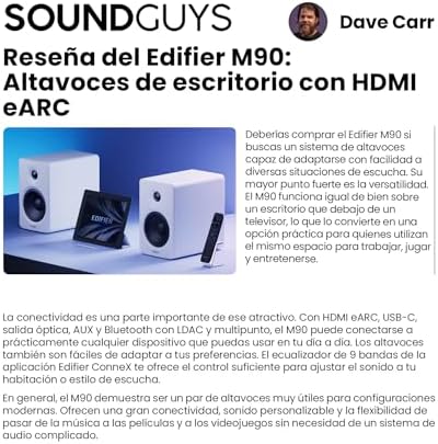Colunas de estante M90, colunas de secretária RMS de 100W, áudio de alta resolução, LDAC, colunas compactas Bluetooth 6.0, entrada HDMI eARC/ótica/USB-C/AUX, Comando Remoto para TV/PC - Preto