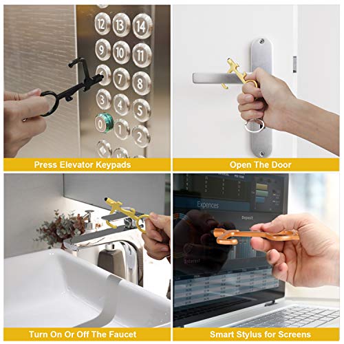No Touch Door Opener, 4 Pack Portable EDC Door Opener Bottle & Can Opener, Safety Anti Contact Hands Tools with Smart Stylus for Screens Elevators Keypads (Black+Silver+Golden+Rose Gold)