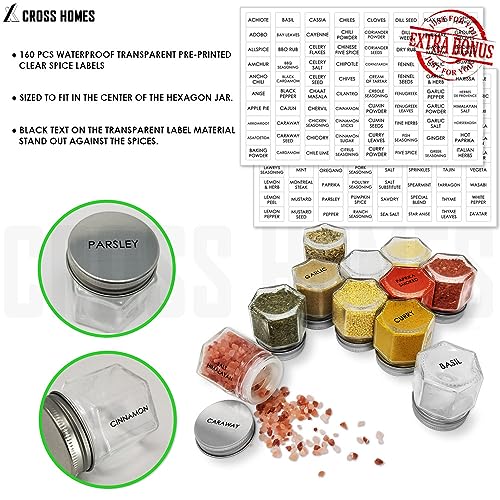 15 Set Spice Jars for Refrigerator Hexagon Glass Spice Jars