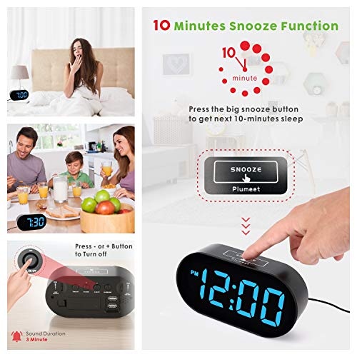 Digital Alarm Clock Plumeet LED Clocks with Adjustable Brightness
