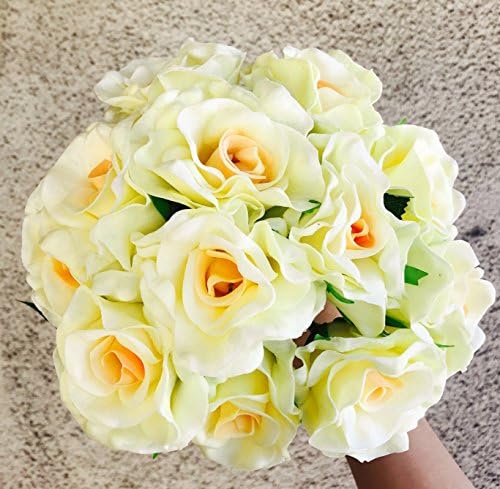 18" tall Real Touch artificial spring sweet rose flowers with thorns for arrangements, bouquets, centerpieces (6 pcs) (Warm Ivory)