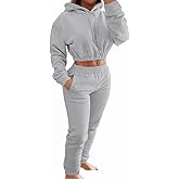 Akmipoem Sweatsuits for Women Set 2 Piece Tracksuits Outfits Casual Long Sleeve Crop Hoodie Jogger Pants Matching Sets