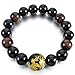 INBLUE Men,Women's 12mm Energy Bracelet Link Wrist Energy Stone Black Gold Tone Dragon Buddha Mala Bead