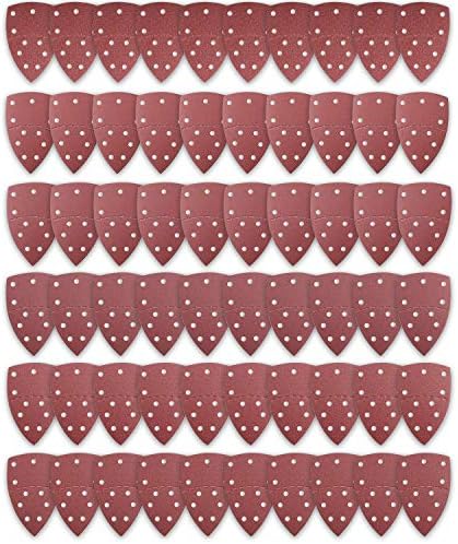 HAWKUNG 60 Pcs Mouse Sanding Sheets Sandpaper, Hook and Loop Sanding Disc 40/60/80/120/180/240 Grits Compatible with Bosch Multi-Sander PSM 100A, PSM 200 AES, PSM 18 and All Oscillating Multi-Tool