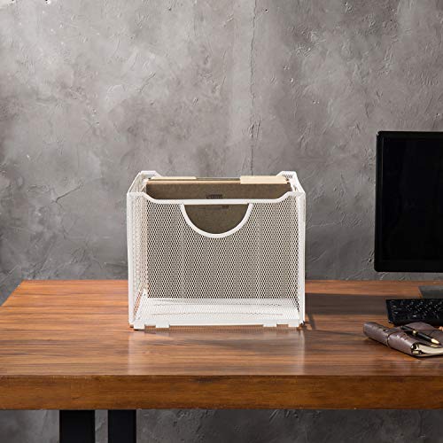 MyGift Modern White Metal Mesh Hanging File Folder Storage Crate