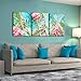 RUISHI Canvas Wall Art 3 Pieces Flamingo Boho Decor for Bedroom Animal Picture Palm Leaves Green Tropical Plant Prints Framed Posters Hanging Artwok Living Room Kids Rooms Decoration 16L x 12W