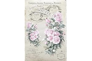 EUROPEAN EXCELLENCY Floral Rice Paper for Decoupage A4 I Junk Journal Supplies I Decoupage Paper Vintage I Decoupage Paper for Crafts (French Pink Roses Postcard - 2 Sheets)