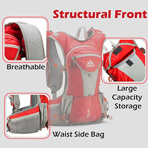 JEELAD 8L 12L Running Vest Hydration Pack Backpack Hydration Vest for Marathon Running Race Hiking Cycling (Black (12L) - with 2 Water Bottles)