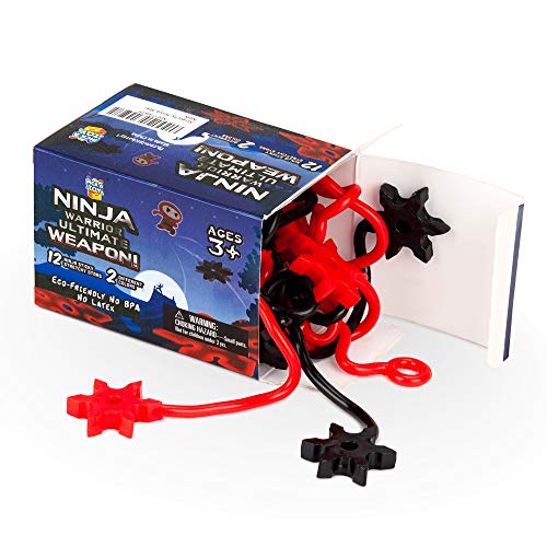 Pick A Toy Ninja Star Sticky Toys [12-Pieces] Elastic Ninja Toys for Boys & Girls | Great Birthday Gift & Party Favors Idea | Black & Red Colors | Eco-Friendly, BPA-Free Materials