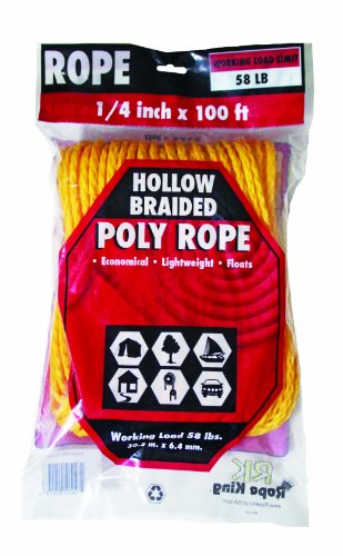 Rope King HBP-14100Y Hollow Braided Poly Rope 1/4 inch x 100 feet - Yellow