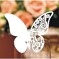 50pcs Butterfly Wedding Party Table Number Name Paper Place Cards Wine Glass Cup Decoration Wall Decals Sticker for Wedding Party Favor (White)