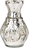Luna Bazaar Mini Ribbed Design Mercury Glass Vase (4-Inch, Silver)