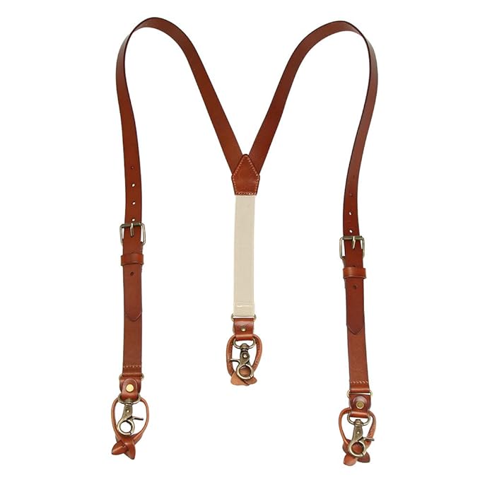 Lawevan 2,5 cm breite Hosenträger für Herren, Leder echte Hosenträger,Gummiband mit austauschbaren Clips, Knöpfen, Karabinerh